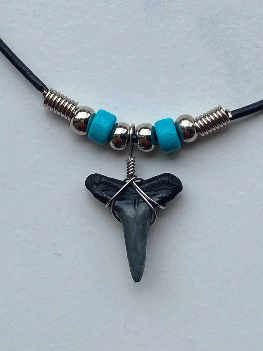 Shark Tooth Necklace With Turquoise Beads – Real Shark Tooth Necklaces