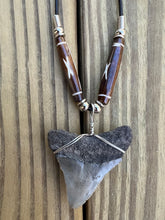 Load image into Gallery viewer, 1 15/16 inch Fossilized Megalodon Shark Tooth Necklace featuring Brown Bones With X Design
