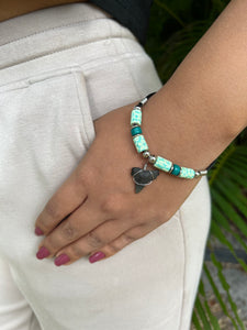 Shark Tooth Bracelet With Green Flower Beads