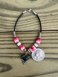 Shark Tooth Bracelet With Red, Pink and White Beads