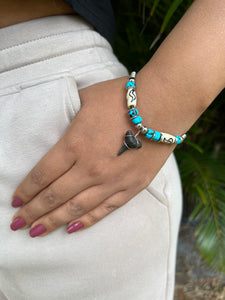 Shark Tooth Bracelet With Turquoise/Black Beads and Bone Beads