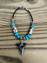 Load image into Gallery viewer, Shark Tooth Bracelet With Turquoise/Black Beads and Bone Beads
