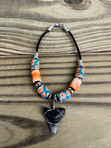 Shark Tooth Bracelet With Orange Flowers Beads