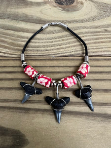 Shark Tooth Bracelet With 3 Shark Teeth and Flower Beads