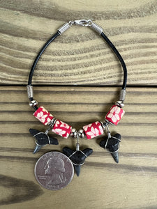 Shark Tooth Bracelet With 3 Shark Teeth and Flower Beads