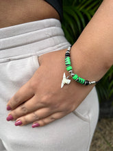 Load image into Gallery viewer, White Shark Tooth Bracelet With Black and Lime Beads
