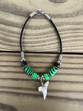 Load image into Gallery viewer, White Shark Tooth Bracelet With Black and Lime Beads
