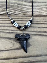 Load image into Gallery viewer, 1 7/16 inch Fossilized Mako Shark Tooth Necklace With Black &amp; White Beads
