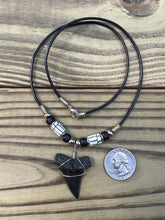 Load image into Gallery viewer, 1 7/16 inch Fossilized Mako Shark Tooth Necklace With Black &amp; White Beads
