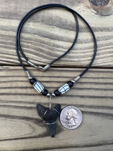 Load image into Gallery viewer, 1 1/2 inch Fossilized Mako Shark Tooth Necklace With Black &amp; White Beads
