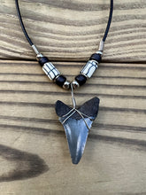 Load image into Gallery viewer, 1 1/2 inch Fossilized Mako Shark Tooth Necklace With Black &amp; White Beads
