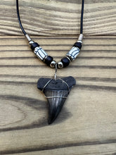 Load image into Gallery viewer, 1 7/16 inch Fossilized Mako Shark Tooth Necklace With Black &amp; White Beads
