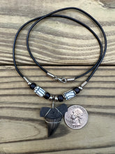 Load image into Gallery viewer, 1 7/16 inch Fossilized Mako Shark Tooth Necklace With Black &amp; White Beads
