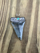 Load image into Gallery viewer, 2 Inch Turquoise Gemstone Inlayed Mako Shark Tooth Pendant
