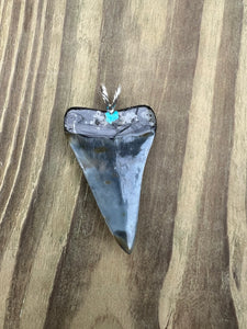 2 Inch Turquoise Gemstone Inlayed Mako Shark Tooth Pendant