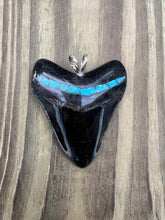 Load image into Gallery viewer, 2 3/8 Inch Turquoise Gemstone Inlayed Megalodon Shark Tooth Pendant
