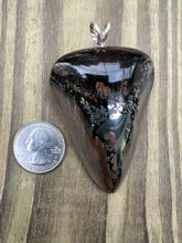 Load image into Gallery viewer, 2 9/16 Inch Pyrite Inlayed Megalodon Shark Tooth Pendant
