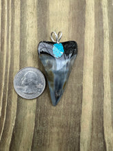 Load image into Gallery viewer, 2 Inch Turquoise Gemstone Inlayed Mako Shark Tooth Pendant
