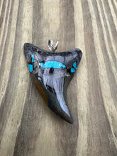 Load image into Gallery viewer, 2 7/16 Inch Turquoise Gemstone Inlayed Parotodus Benedeni Shark Tooth Pendant
