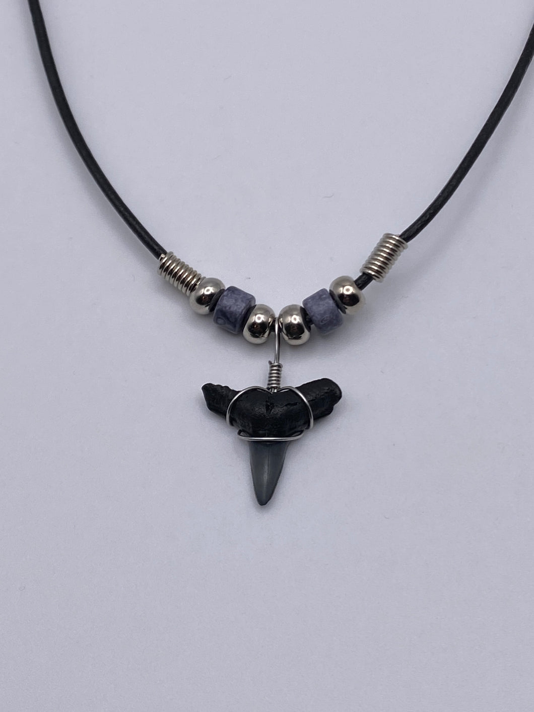 Shark Tooth Necklace With Gray Beads