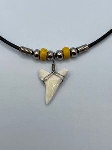 White Shark Tooth Necklace With Yellow Beads