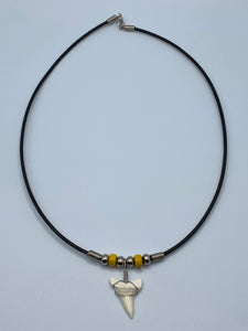 White Shark Tooth Necklace With Yellow Beads